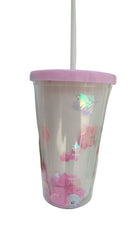 VASO LIKY CON GLITTER DOBLE FONDO TAPA Y POPOTE VARIOS COLORES 13.5 OZ,  400 ML