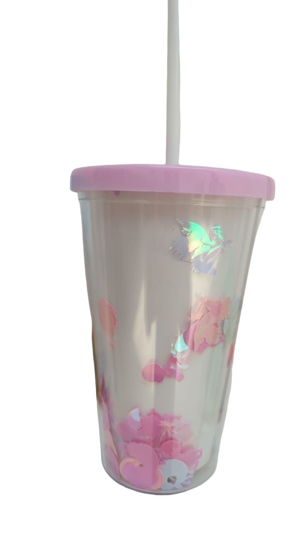 VASO LIKY CON GLITTER DOBLE FONDO TAPA Y POPOTE VARIOS COLORES 13.5 OZ,  400 ML