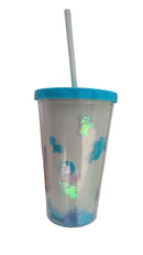 VASO LIKY CON GLITTER DOBLE FONDO TAPA Y POPOTE VARIOS COLORES 13.5 OZ,  400 ML