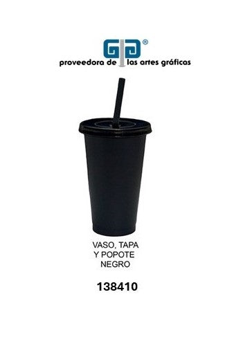 VASO PIXY 16 OZ TAPA Y POPOTE NEGRO