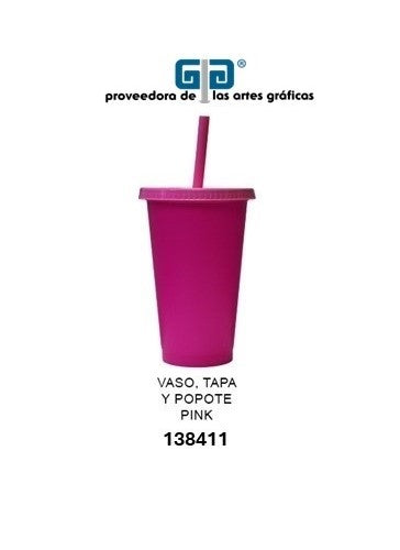 VASO PIXY 16 OZ TAPA Y POPOTE PINK