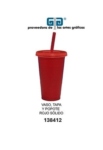 VASO PIXY 16 OZ TAPA Y POPOTE ROJO SOLIDO