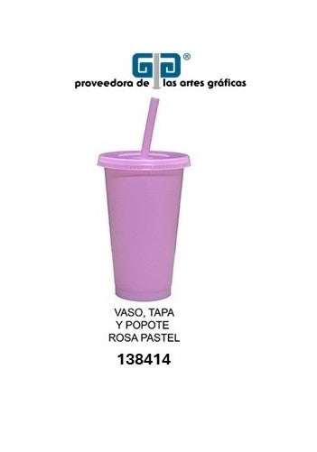 VASO PIXY 16 OZ TAPA Y POPOTE ROSA PASTEL