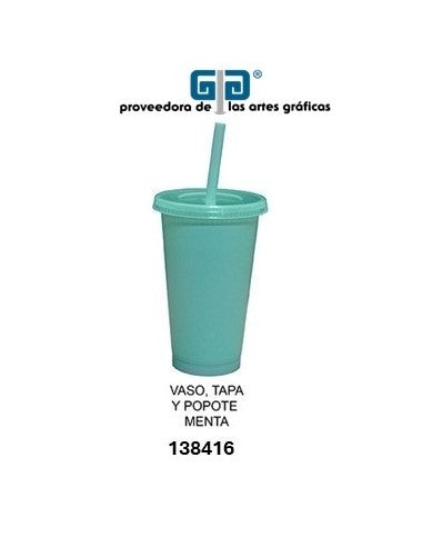 VASO PIXY 16 OZ TAPA Y POPOTE MENTA