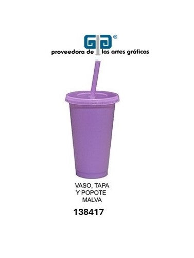 VASO PIXY 16 OZ TAPA Y POPOTE MALVA