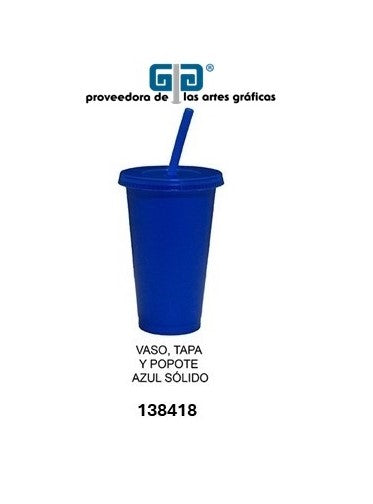 VASO PIXY 16 OZ TAPA Y POPOTE AZUL SOLIDO