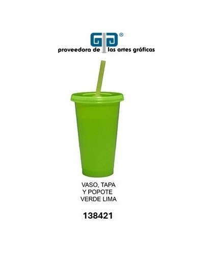 VASO PIXY 16 OZ TAPA Y POPOTE VERDE LIMA