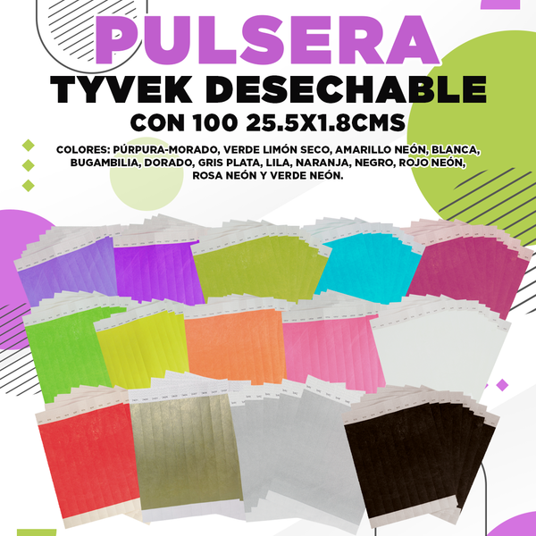 Pulseras Papel Tyvek 1'' Colores Neon | 1000 Pulseras | Envío Gratis