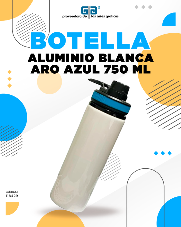 BOTELLA DE ALUMINIO BLANCA TAPA CON ARO AZUL 750 ML