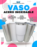 VASO ACERO INOXIDABLE 20 CON TAPA COLOR BLANCO Y PLATA ACERO