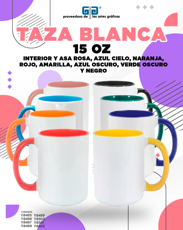 TAZA BLANCA INTERIOR Y ASA NEGRO 15 OZ