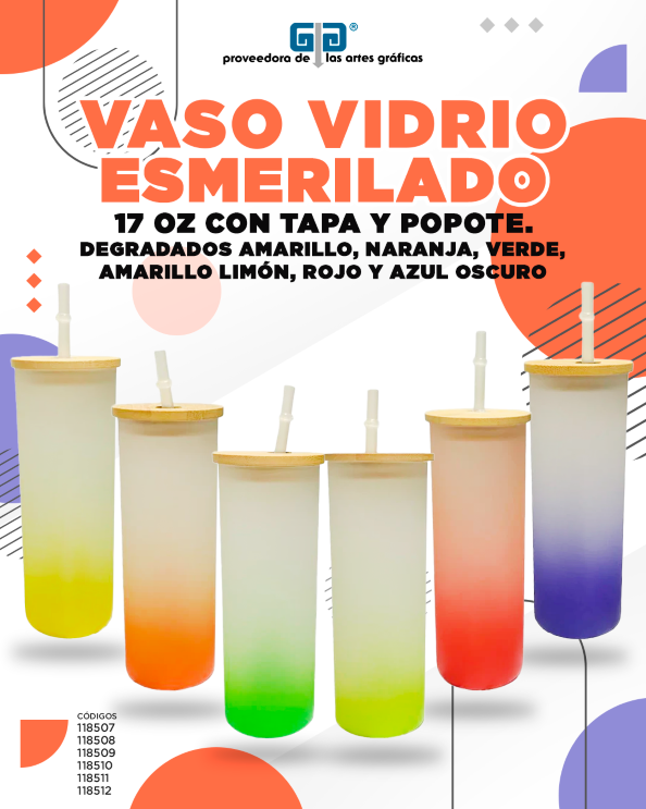 VASO VIDRIO ESMERILADO DEGRADADO NARANAJA 17 OZ PARA SUBLIMAR