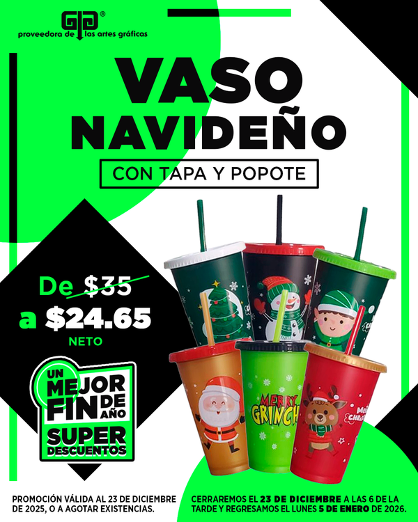 VASOS NAVIDEÑOS Y CUBRE POPOTES NAVIDAD 2025