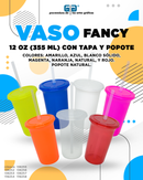 VASO FANCY  12 OZ CON TAPA Y POPOTE VARIEDAD EN COLORES Y POPOTE NATURAL 355 ML