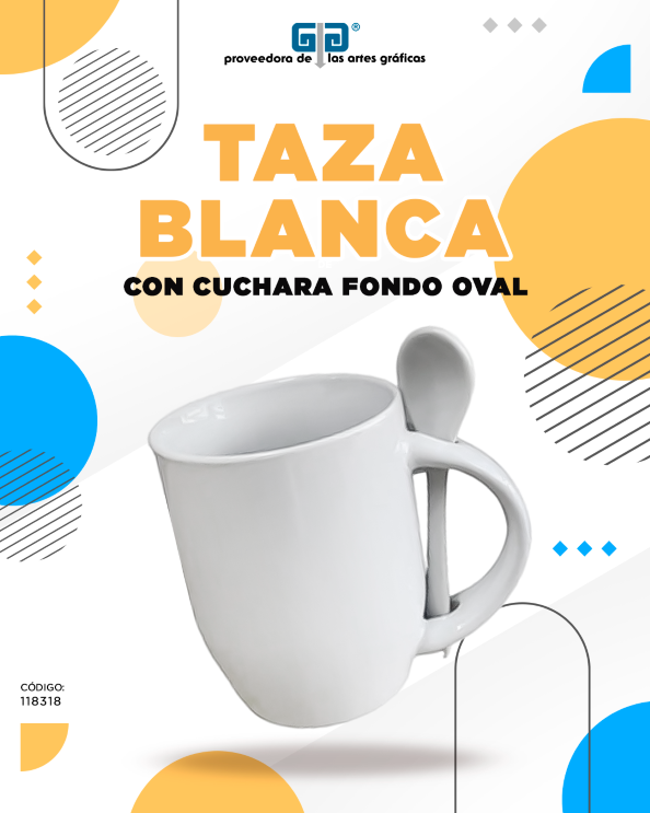 TAZA BLANCA CON CUCHARA FONDO OVAL