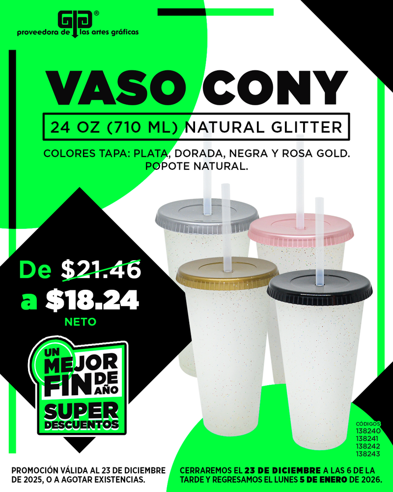 VASO CONY DE 24 OZ CON TAPA Y POPOTE $18.24