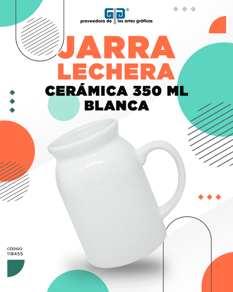 JARRA LECHERA BLANCA DE CERAMICA PARA SUBLIMAR 350 ML SUBLIMACION ENCOGRAPHICS