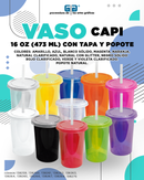 VASO CAPI 16 OZ VASO Y TAPA MISMO COLOR, POPOTE NATURAL, 473 ML VARIEDAD EN COLORES