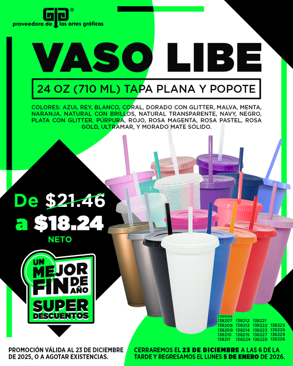 VASO LIBE 24 OZ CON TAPA Y POPOTE $18.24