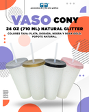 VASO CONY 24 OZ NATURAL GLITTER BRILLOS TAPA COLORES POPOTE NATURAL 710 ML