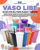 VASO LIBE 24 OZ TAPA PLANA Y POPOTE VARIEDAD EN COLORES 710 ML