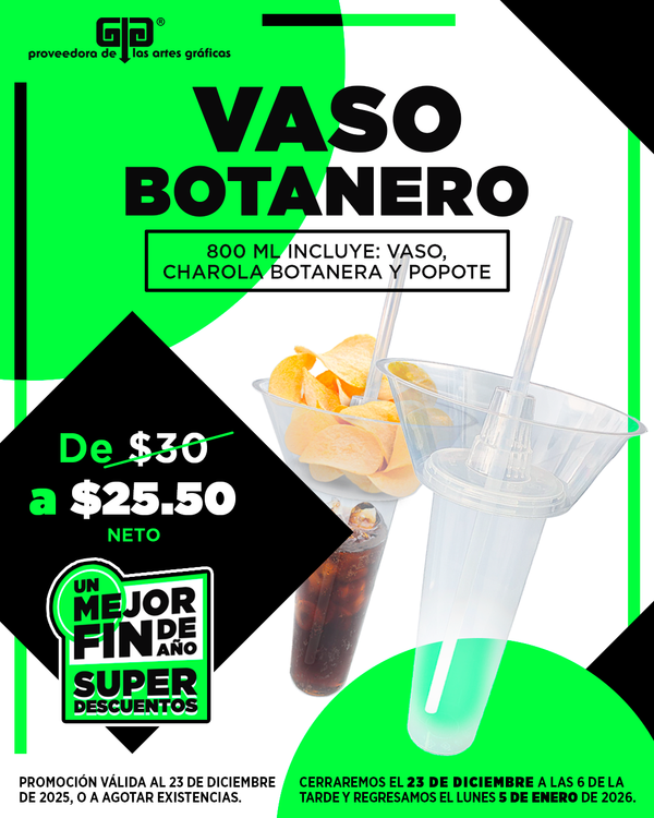 VASO BOTANERO CON CHAROLA Y POPOTE DE 800 ML $25.50