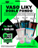 VASO LIKY, DOBLE FONDO, GLITTER COLORES 13 OZ TAPA Y POPOTE, $38.25