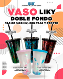 VASO LIKY CON GLITTER DOBLE FONDO TAPA Y POPOTE VARIOS COLORES 13.5 OZ,  400 ML