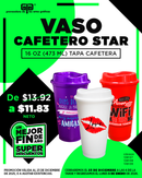 VASO CAFETERO STAR IMPRESO EN 3 MODELOS DE 16 OZ CON TAPA CAFETERA $11.83