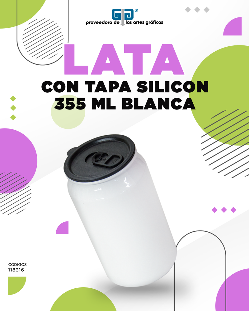 LATA BLANCA CON TAPA SILICON PARA SUBLIMAR 355 ML SUBLIMACION ENCOGRAPHICS