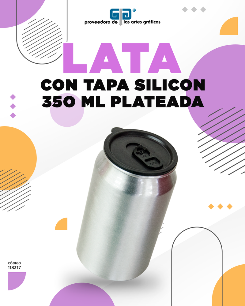 LATA PLATEADA CON TAPA SILICON PARA SUBLIMAR 350 ML SUBLIMACION ENCOGRAPHICS