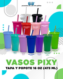 VASO PIXY 16 OZ TAPA Y POPOTE VARIEDAD EN COLORES  473 ml