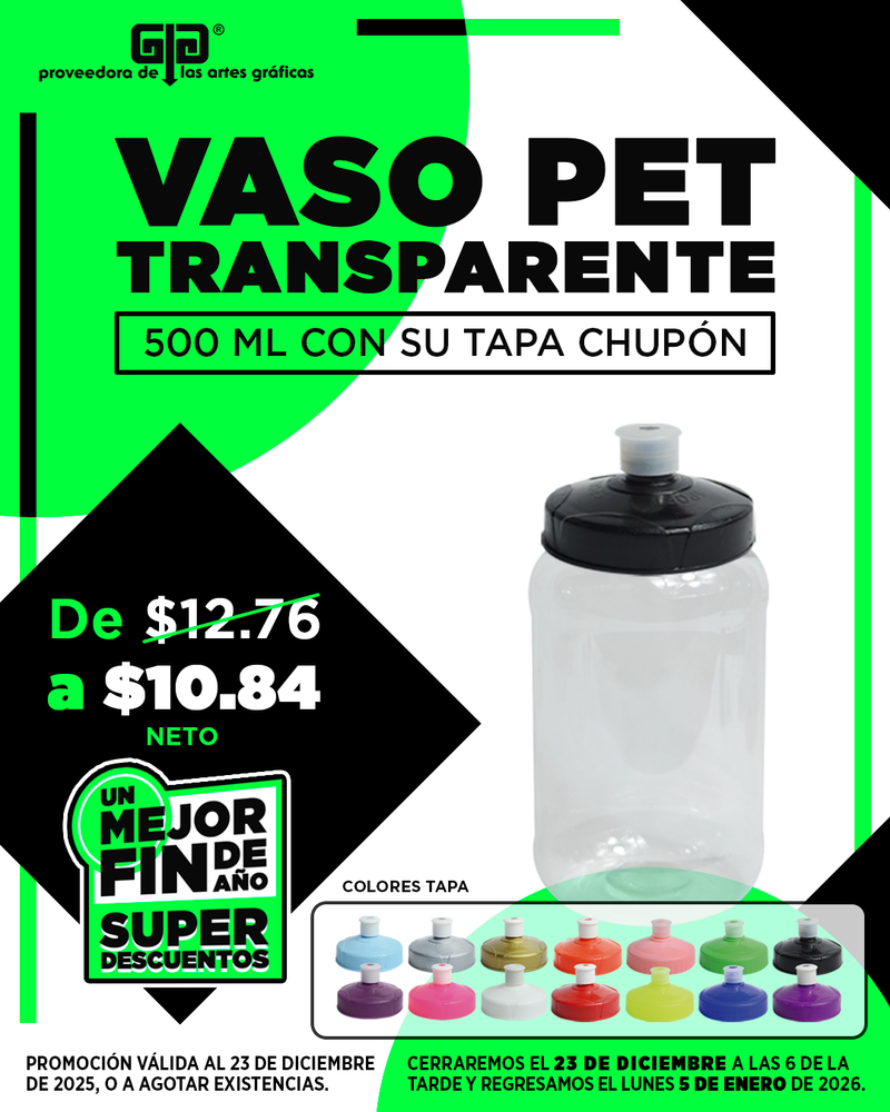 VASO PET 500 ML CON TAPA CHUPON A $ 10.84