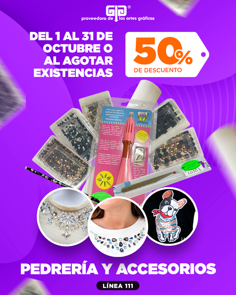 Descuento piedras y lentejuelas 50%