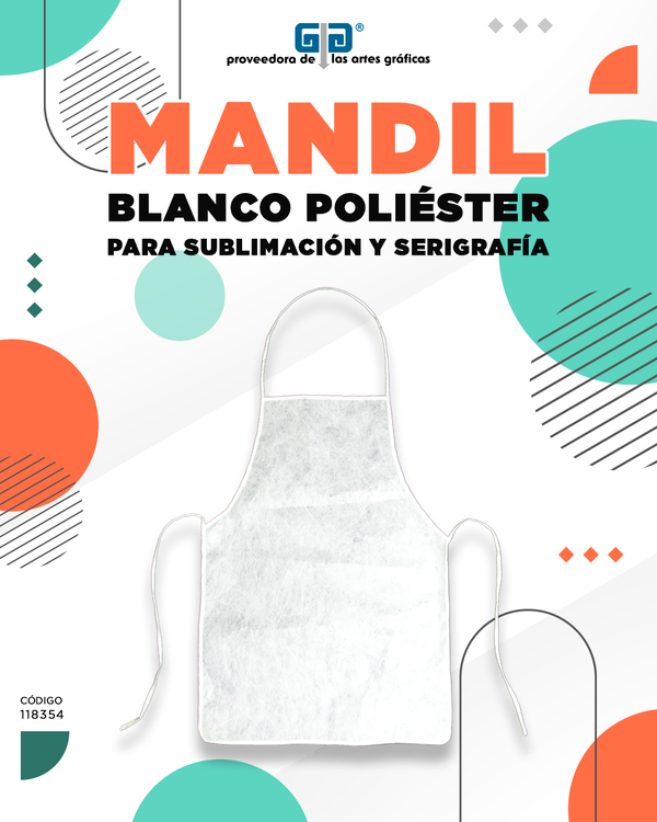 MANDIL BLANCO DE POLYESTER PARA SUBLIMAR Y SERIGRAFIA SUBLIMACION YTISPA