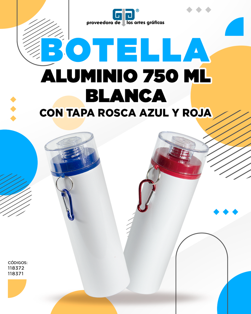 BOTELLA ALUMINIO BLANCA CON TAPA ROSCA AZUL PARA SUBLIMAR 750 ML SUBLIMACION ENCOGRAPHICS