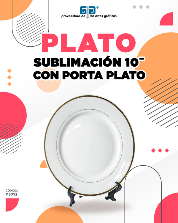 PLATO 10" COLOR IVORY CON SU PORTA PLATO PARA SUBLIMAR SUBLIMACION ENCOGRAPHICS