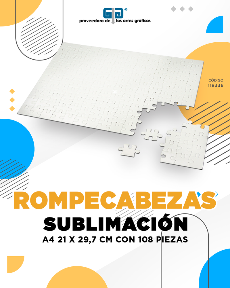 ROMPECABEZAS TAMAÑO A4 O 21 x 29,7 cm CON 108 PIEZAS PARA SUBLIMAR BLANCO SUBLIMACION ENCOGRAPHICS