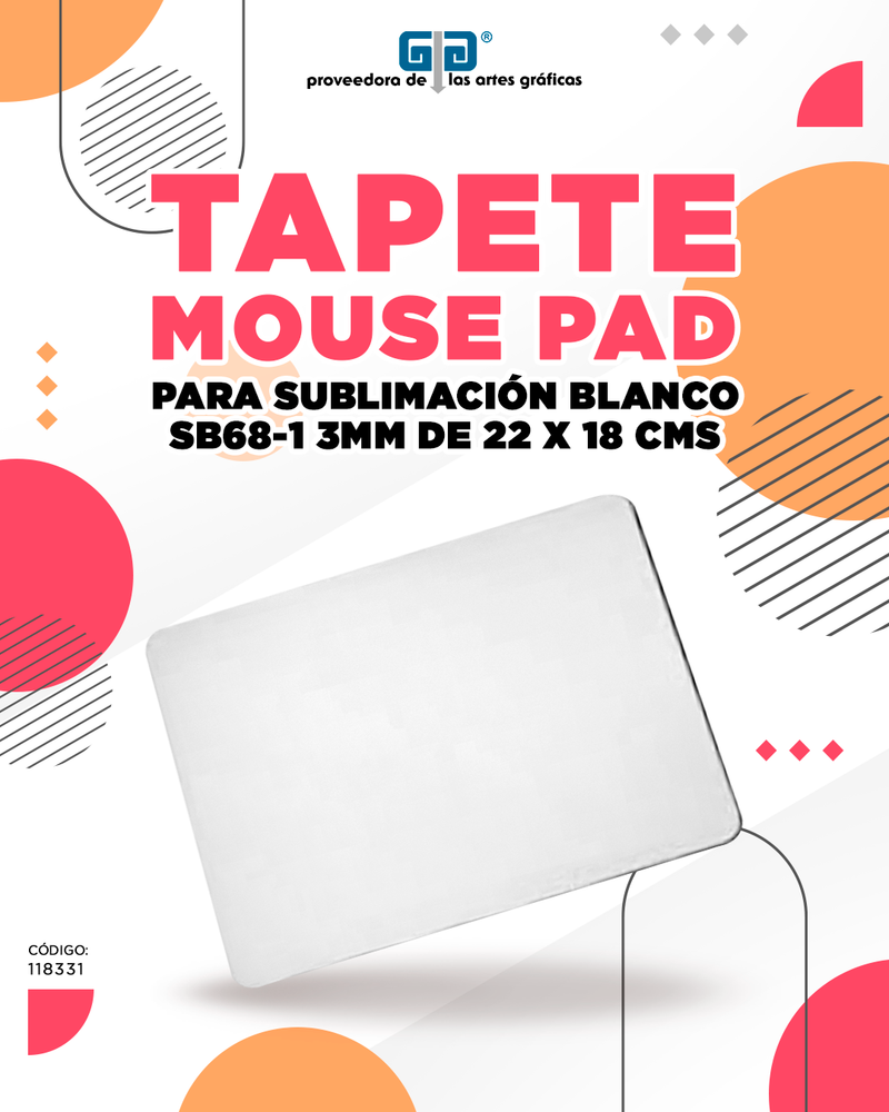 TAPETE MOUSE PAD SUBLIMACION SB68-1 3mm de 22x18cms PARA SUBLIMAR BLANCO SUBLIMACION ENCOGRAPHICS