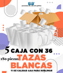 TAZA BLANCA 11 OZ 5 CAJAS TOTAL 180 PIEZAS BRILLANTE AAA PAG precio por caja con 36 piezas $696.00