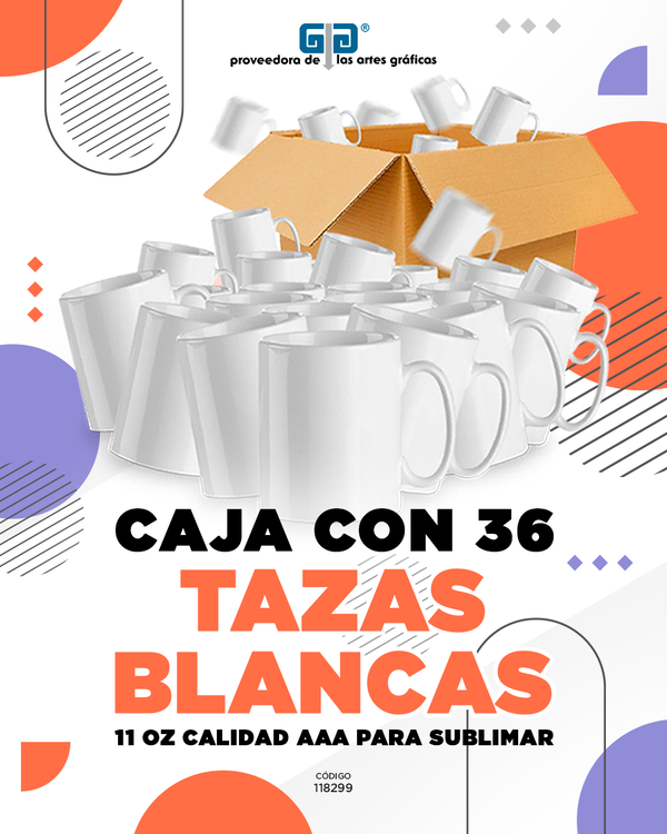 CAJA Taza blanca calidad AAA para sublimar caja 36 piezas de 11 oz MAS 2 REGALOS