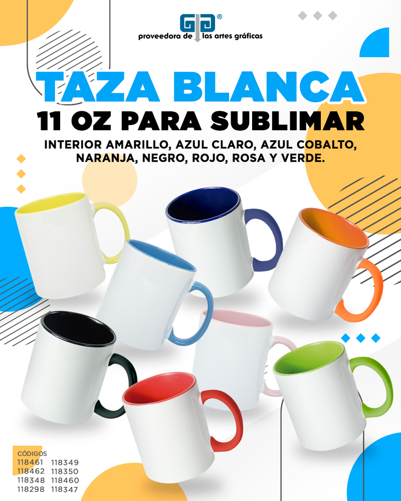 TAZA BLANCA 11 OZ INTERIOR AZUL CLARO ASA AZUL CLARO PARA SUBLIMAR 325 ML SUBLIMACION ENCOGRAPHICS