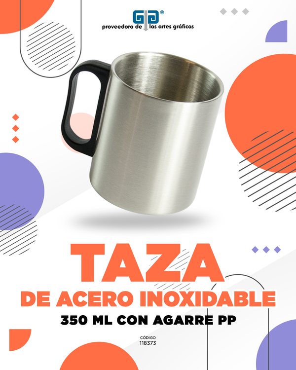 TAZA ACERO INOXIDABLE 350 ML CON AGARRE PP PARA SUBLIMAR SUBLIMACION ENCOGRAPHICS