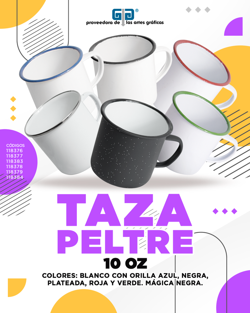 TAZA PELTRE BLANCA ORILLA PLATEADA 10 OZ ASA BLANCA PARA SUBLIMAR 290 ML SUBLIMACION ENCOGRAPHICS