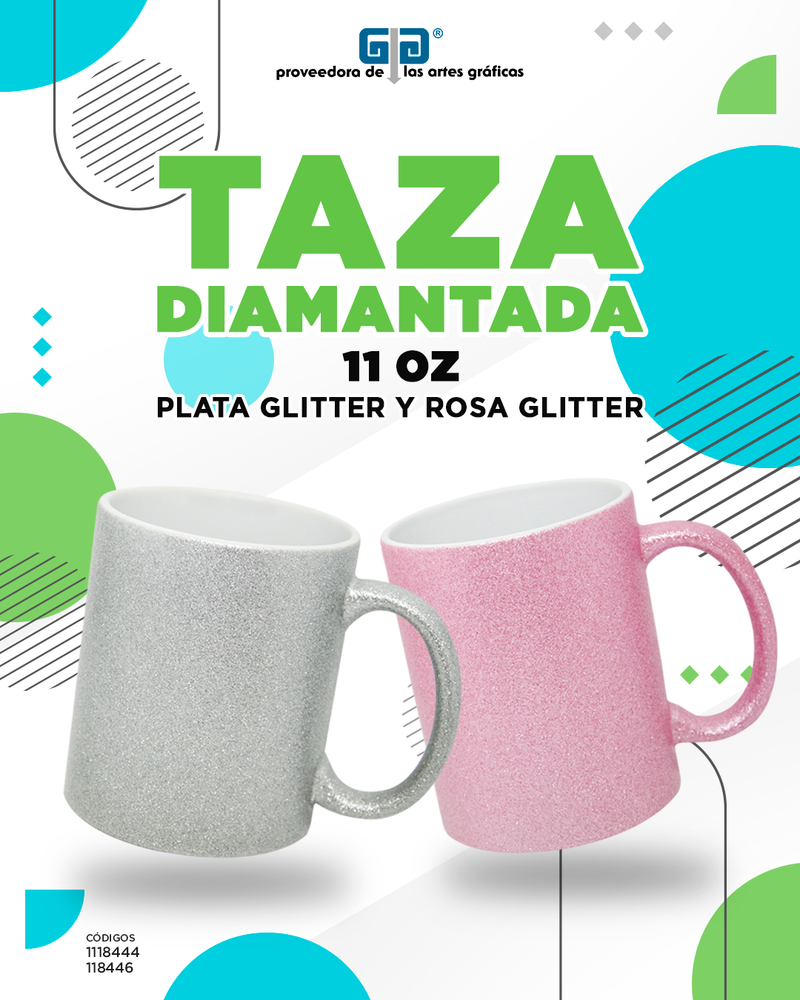 TAZA DIAMANTADA ROSA GLITTER 11 OZ PARA SUBLIMAR 325 ML SUBLIMACION ENCOGRAPHICS