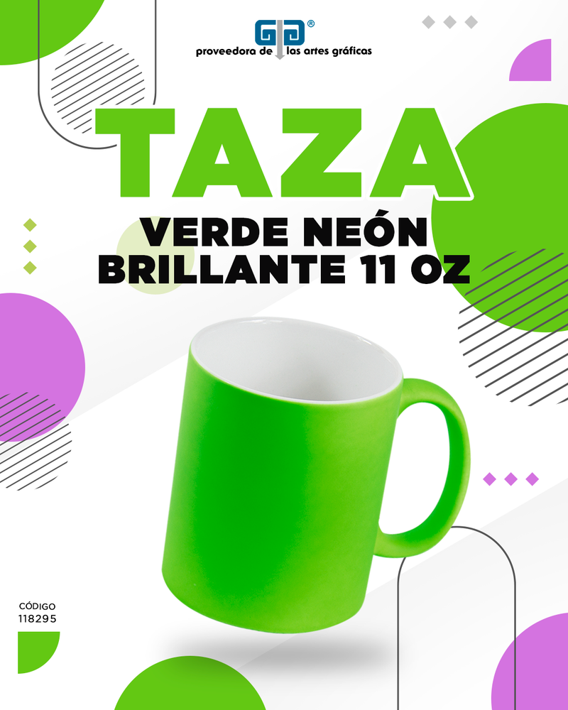 TAZA VERDE NEON BRILLANTE 11 OZ PARA SUBLIMAR 325 ML SUBLIMACION ENCOGRAPICS