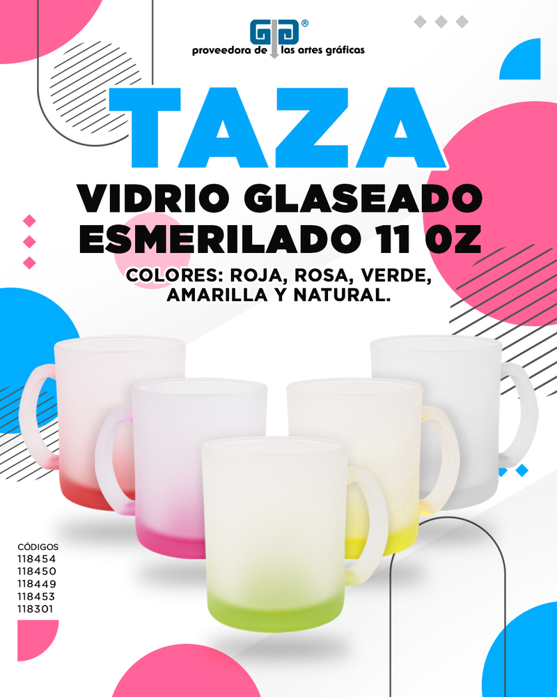 TAZA VIDRIO GLASEADO ESMERILADO AMARILLA 11 OZ PARA SUBLIMAR 325 ML SUBLIMACION ENCOGRAPHICS