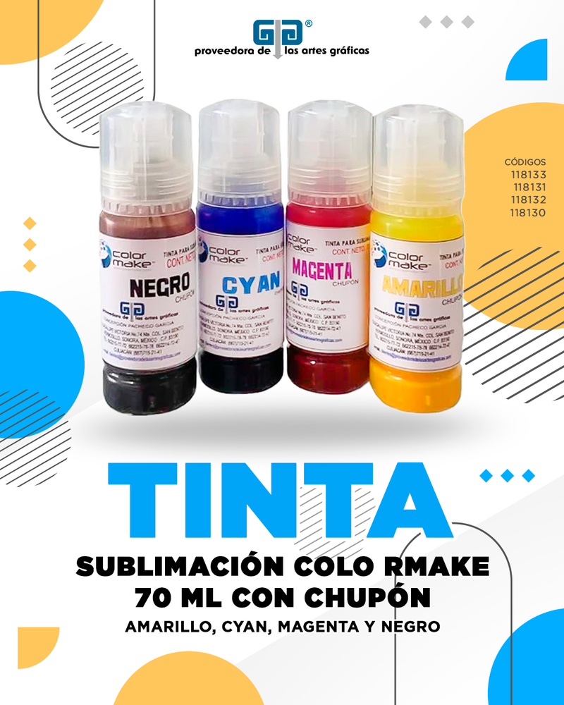 TINTA PARA SUBLIMACION AMARILLO 70 ML COLORMAKE CON TAPA TIPO CHUPON