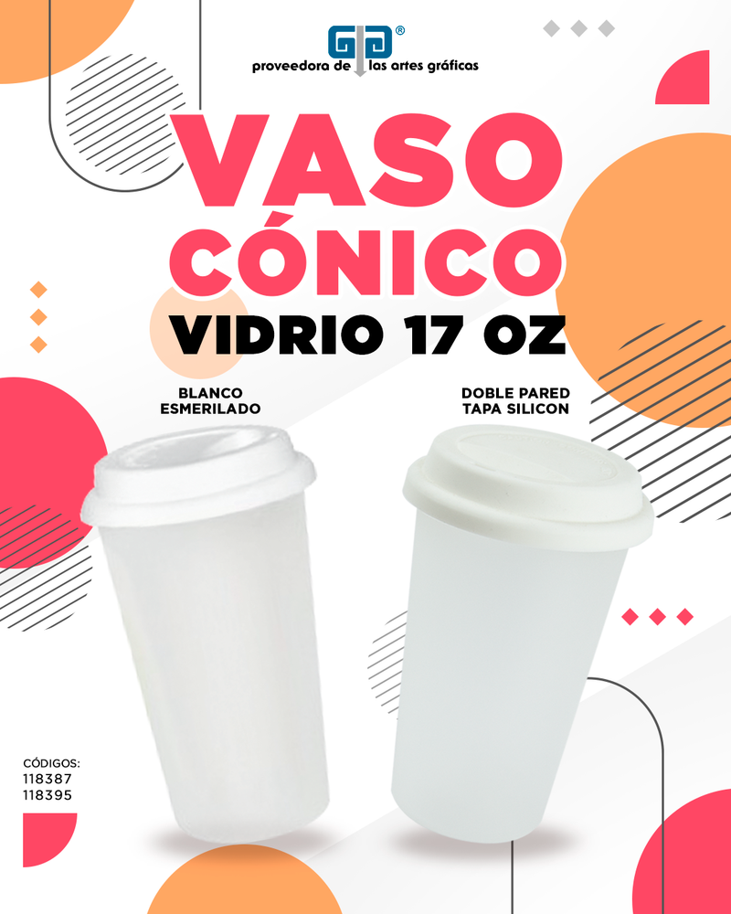 VASO CONICO DE VIDRIO DOBLE PARED TAPA SILICON 17 OZ O 500 ML PARA SUBLIMAR SUBLIMACION ENCOGRAPHICS