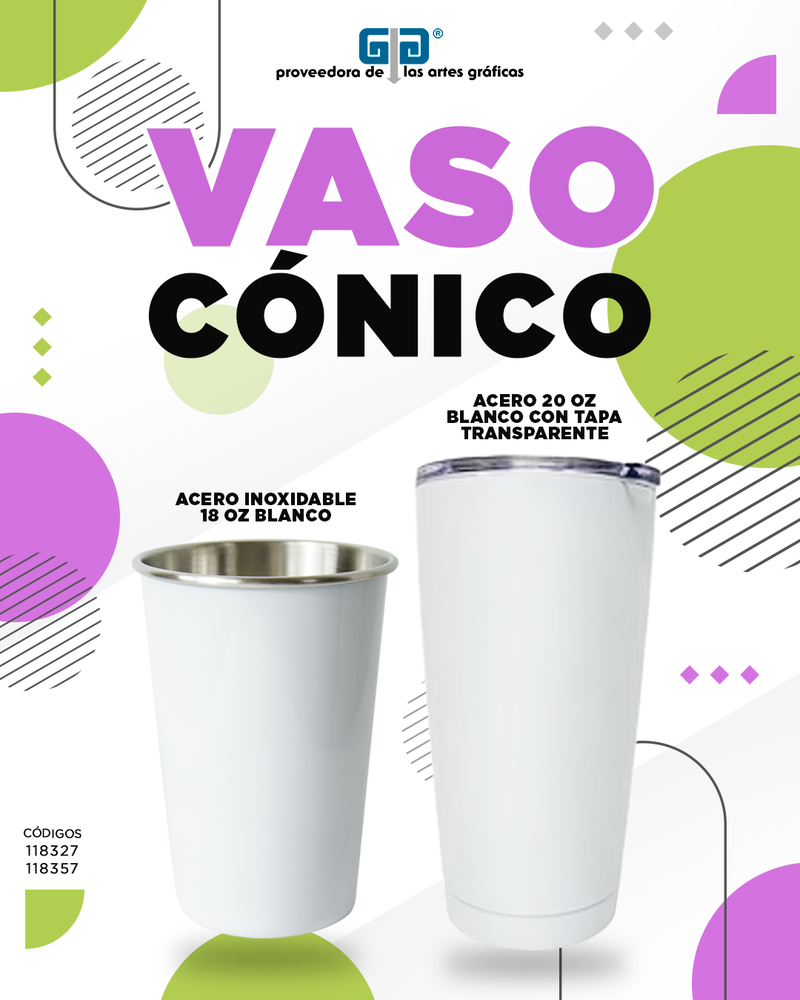 VASO CONICO ACERO INOXIDABLE 18 OZ BLANCO PARA SUBLIMAR 530 ML SUBLIMACION ENCOGRAPHICS